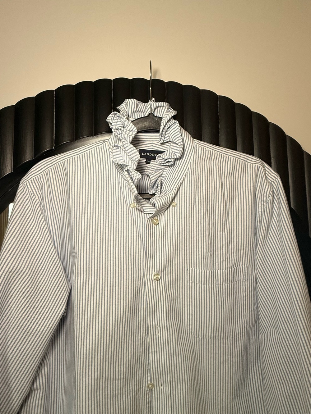 ReLoved Upcycle Ruffle Collar Button Down Shirt Lands' End Men's - Picture 2 of 10